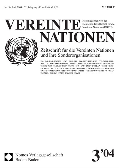 Cover der Ausgabe: VN Vereinte Nationen Jahrgang 52 (2004), Heft 3