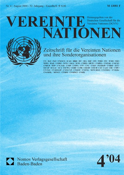 Cover der Ausgabe: VN Vereinte Nationen Jahrgang 52 (2004), Heft 4