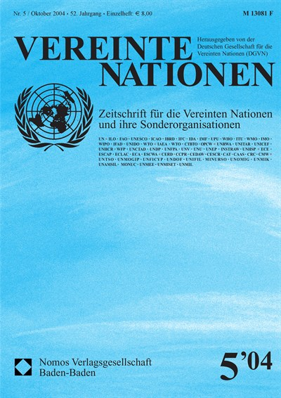 Cover der Ausgabe: VN Vereinte Nationen Jahrgang 52 (2004), Heft 5