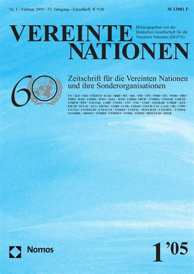 Cover der Ausgabe: VN Vereinte Nationen Jahrgang 53 (2005), Heft 1
