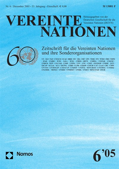 Cover der Ausgabe: VN Vereinte Nationen Jahrgang 53 (2005), Heft 6
