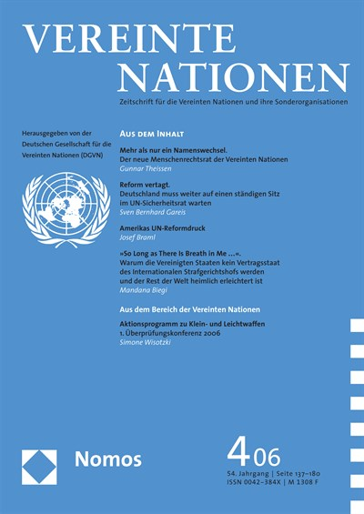 Cover der Ausgabe: VN Vereinte Nationen Jahrgang 54 (2006), Heft 4