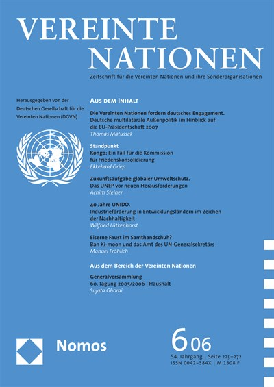 Cover der Ausgabe: VN Vereinte Nationen Jahrgang 54 (2006), Heft 6