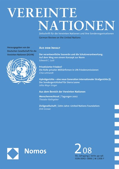 Cover of Volume: VN Vereinte Nationen Volume 56 (2008), Edition 2
