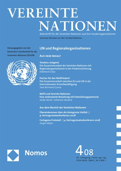 Cover of Volume: VN Vereinte Nationen Volume 56 (2008), Edition 4