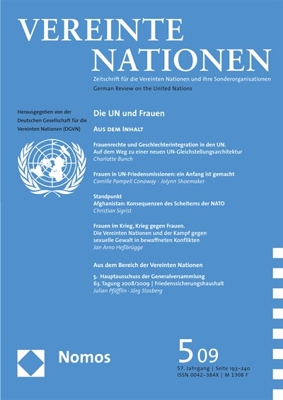 Cover der Ausgabe: VN Vereinte Nationen Jahrgang 57 (2009), Heft 5