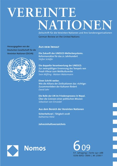 Cover der Ausgabe: VN Vereinte Nationen Jahrgang 57 (2009), Heft 6