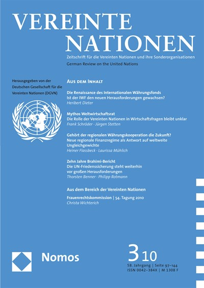 Cover der Ausgabe: VN Vereinte Nationen Jahrgang 58 (2010), Heft 3