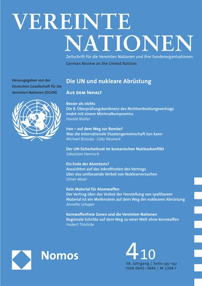 Cover der Ausgabe: VN Vereinte Nationen Jahrgang 58 (2010), Heft 4