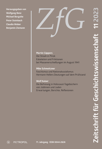 Cover der Ausgabe: Zeitschrift für Geschichtswissenschaft Jahrgang 71 (2023), Heft 11