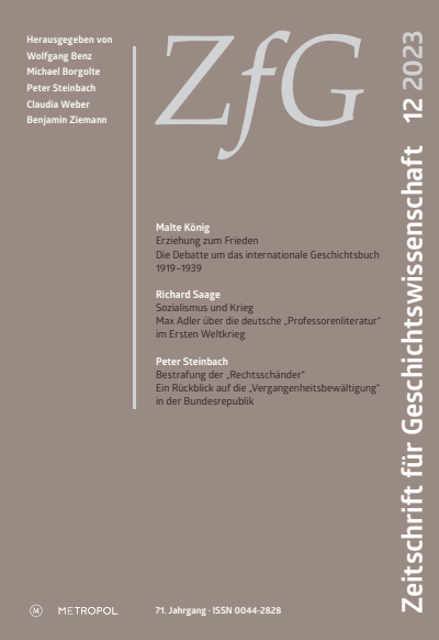 Cover der Ausgabe: Zeitschrift für Geschichtswissenschaft Jahrgang 71 (2023), Heft 12