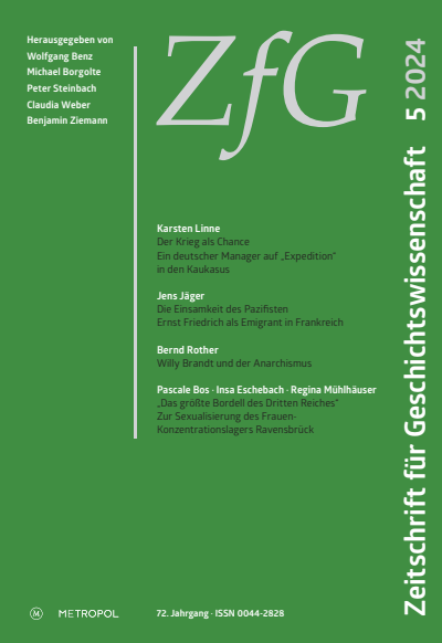 Cover der Ausgabe: Zeitschrift für Geschichtswissenschaft Jahrgang 72 (2024), Heft 5