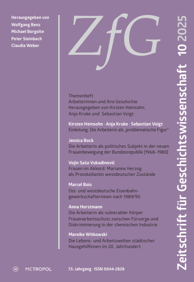 Cover der Ausgabe: Zeitschrift für Geschichtswissenschaft Jahrgang 73 (2025), Heft 10