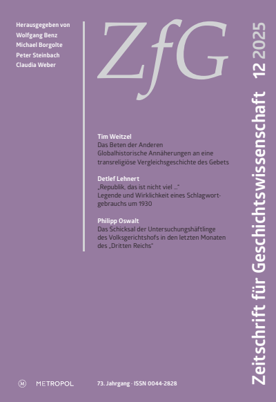 Cover of Volume: Zeitschrift für Geschichtswissenschaft Volume 73 (2025), Edition 12