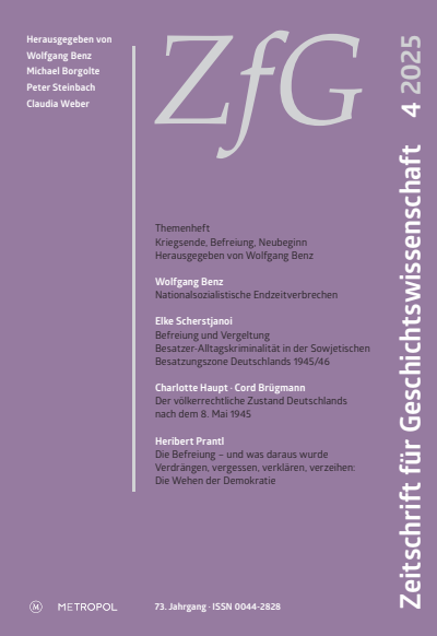 Cover der Ausgabe: Zeitschrift für Geschichtswissenschaft Jahrgang 73 (2025), Heft 4