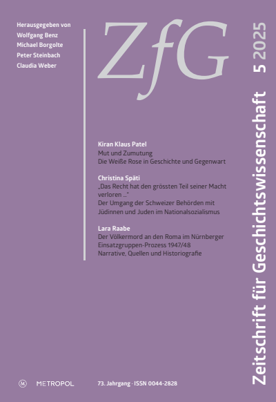 Cover der Ausgabe: Zeitschrift für Geschichtswissenschaft Jahrgang 73 (2025), Heft 5