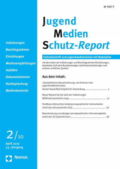 Cover of Volume: JMS Jugend Medien Schutz-Report Volume 33 (2010), Edition 2