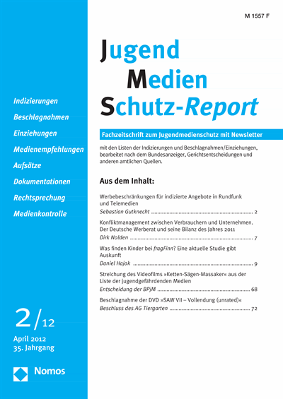 Cover of Volume: JMS Jugend Medien Schutz-Report Volume 35 (2012), Edition 2