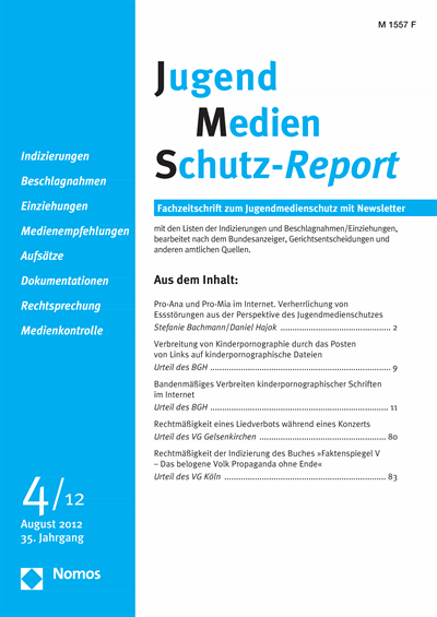 Cover of Volume: JMS Jugend Medien Schutz-Report Volume 35 (2012), Edition 4