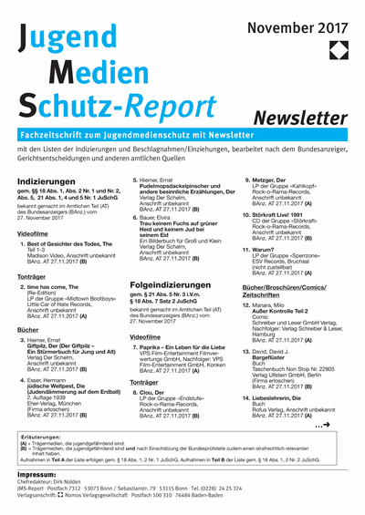 Cover of Volume: JMS Jugend Medien Schutz-Report Volume 40 (2017), Edition Newsletter 6