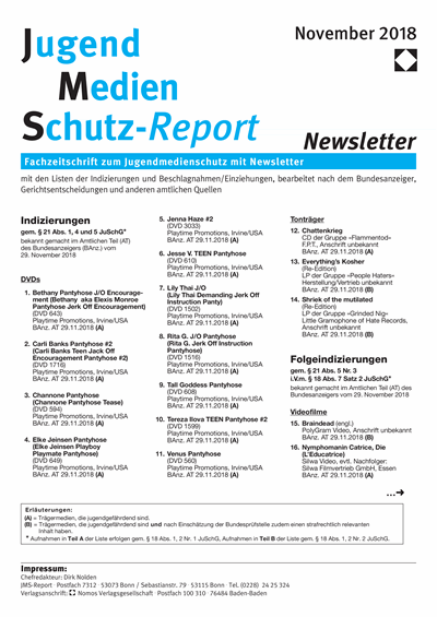Cover of Volume: JMS Jugend Medien Schutz-Report Volume 41 (2018), Edition Newsletter 6