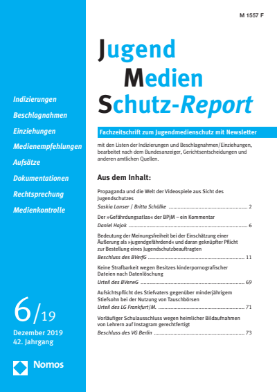 Cover of Volume: JMS Jugend Medien Schutz-Report Volume 42 (2019), Edition 6