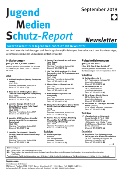 Cover of Volume: JMS Jugend Medien Schutz-Report Volume 42 (2019), Edition Newsletter 5
