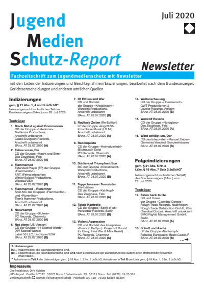 Cover of Volume: JMS Jugend Medien Schutz-Report Volume 43 (2020), Edition Newsletter 4