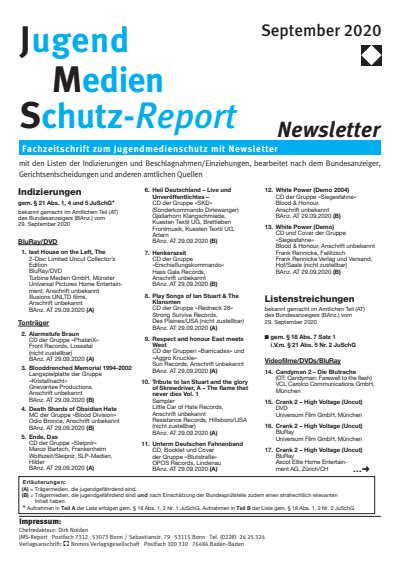 Cover of Volume: JMS Jugend Medien Schutz-Report Volume 43 (2020), Edition Newsletter 5