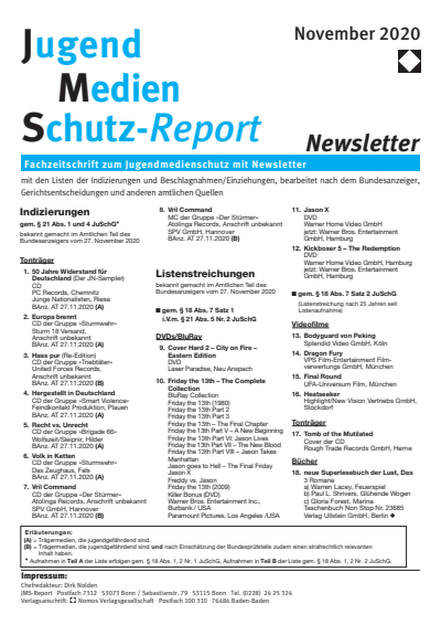 Cover of Volume: JMS Jugend Medien Schutz-Report Volume 43 (2020), Edition Newsletter 6