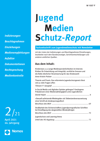 Cover of Volume: JMS Jugend Medien Schutz-Report Volume 44 (2021), Edition 2