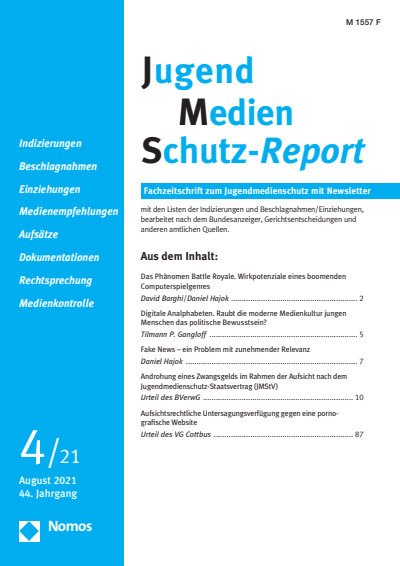 Cover of Volume: JMS Jugend Medien Schutz-Report Volume 44 (2021), Edition 4