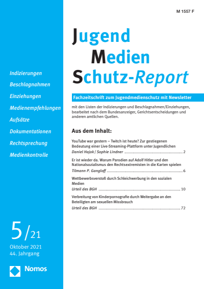 Cover of Volume: JMS Jugend Medien Schutz-Report Volume 44 (2021), Edition 5