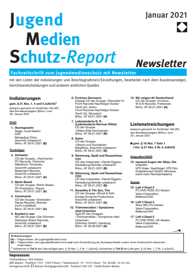 Cover of Volume: JMS Jugend Medien Schutz-Report Volume 44 (2021), Edition Newsletter 1