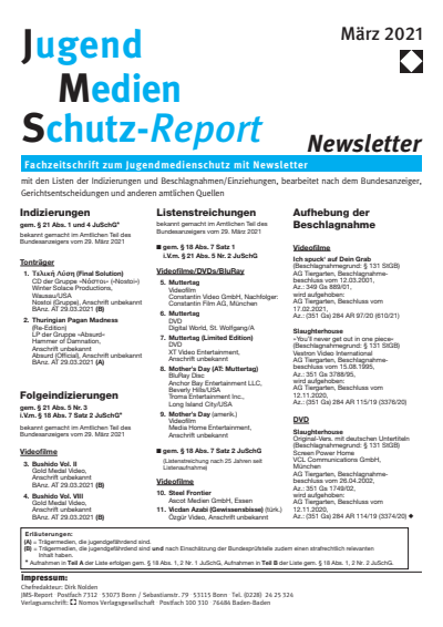 Cover of Volume: JMS Jugend Medien Schutz-Report Volume 44 (2021), Edition Newsletter 2