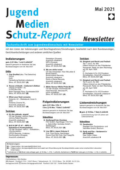 Cover of Volume: JMS Jugend Medien Schutz-Report Volume 44 (2021), Edition Newsletter 3