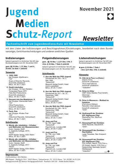 Cover of Volume: JMS Jugend Medien Schutz-Report Volume 44 (2021), Edition Newsletter 6