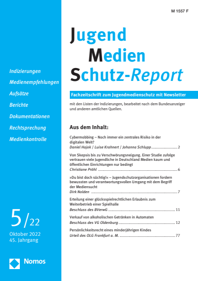 Cover of Volume: JMS Jugend Medien Schutz-Report Volume 45 (2022), Edition 5