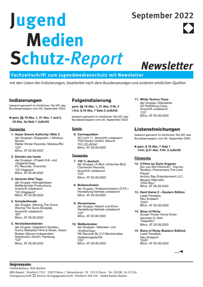 Cover of Volume: JMS Jugend Medien Schutz-Report Volume 45 (2022), Edition Newsletter 5