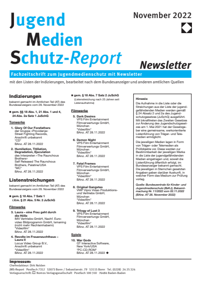 Cover of Volume: JMS Jugend Medien Schutz-Report Volume 45 (2022), Edition Newsletter 6