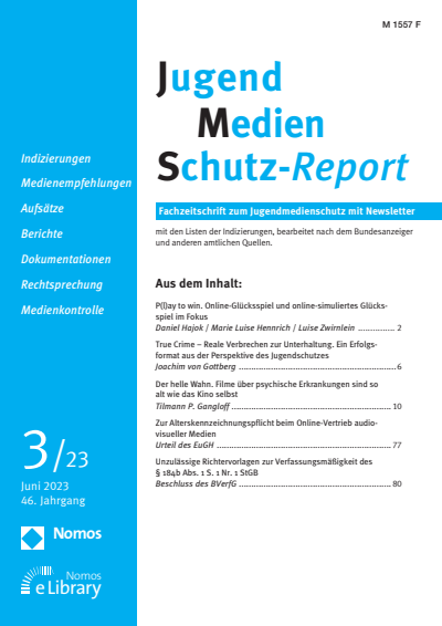 Cover der Ausgabe: JMS Jugend Medien Schutz-Report Jahrgang 46 (2023), Heft 3