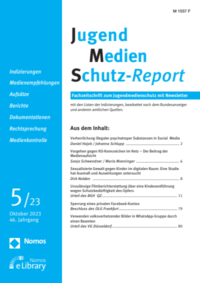 Cover der Ausgabe: JMS Jugend Medien Schutz-Report Jahrgang 46 (2023), Heft 5