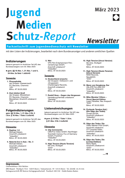 Cover der Ausgabe: JMS Jugend Medien Schutz-Report Jahrgang 46 (2023), Heft Newsletter 2
