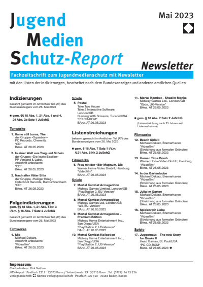 Cover der Ausgabe: JMS Jugend Medien Schutz-Report Jahrgang 46 (2023), Heft Newsletter 3