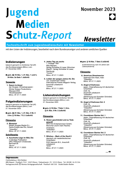Cover of Volume: JMS Jugend Medien Schutz-Report Volume 46 (2023), Edition Newsletter 6