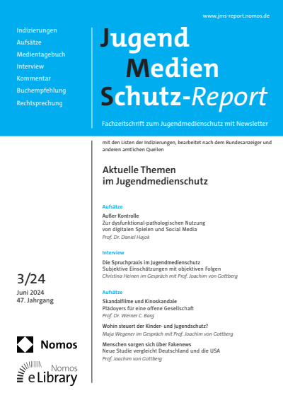 Cover der Ausgabe: JMS Jugend Medien Schutz-Report Jahrgang 47 (2024), Heft 3