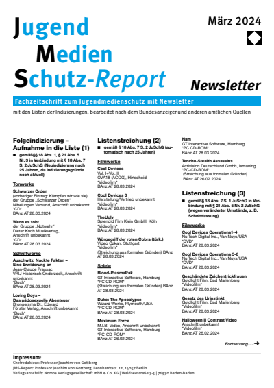 Cover der Ausgabe: JMS Jugend Medien Schutz-Report Jahrgang 47 (2024), Heft Newsletter 2