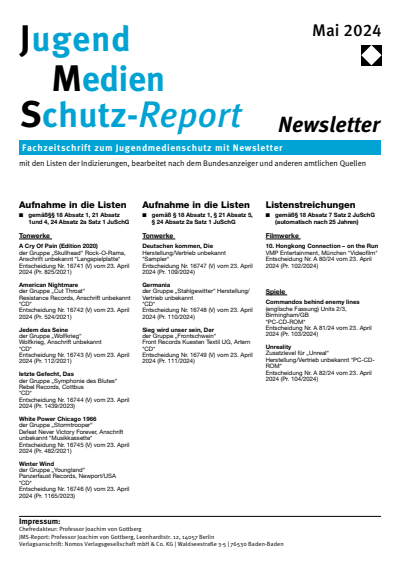 Cover der Ausgabe: JMS Jugend Medien Schutz-Report Jahrgang 47 (2024), Heft Newsletter 3