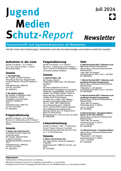 Cover of Volume: JMS Jugend Medien Schutz-Report Volume 47 (2024), Edition Newsletter 4