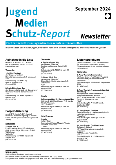 Cover der Ausgabe: JMS Jugend Medien Schutz-Report Jahrgang 47 (2024), Heft Newsletter 5